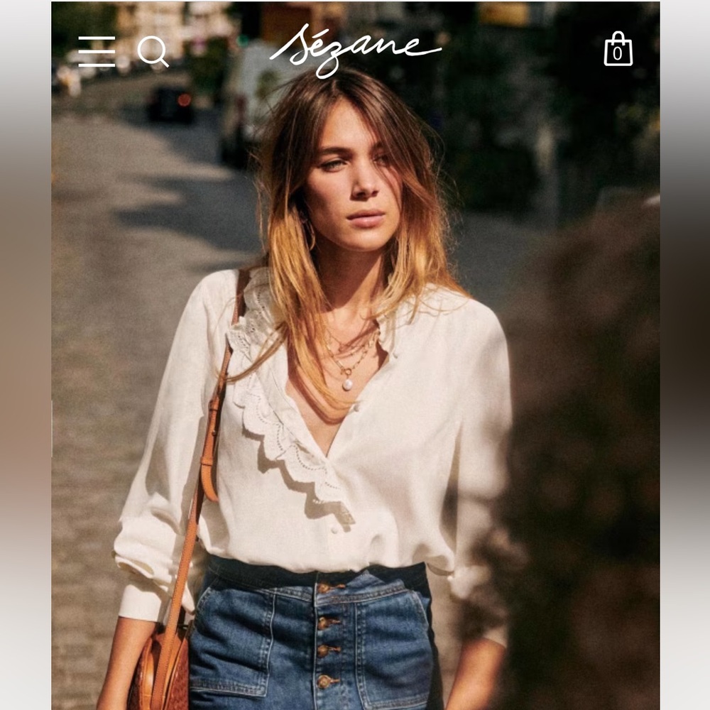 Sezane Chlo Shirt Size 40 Ecru